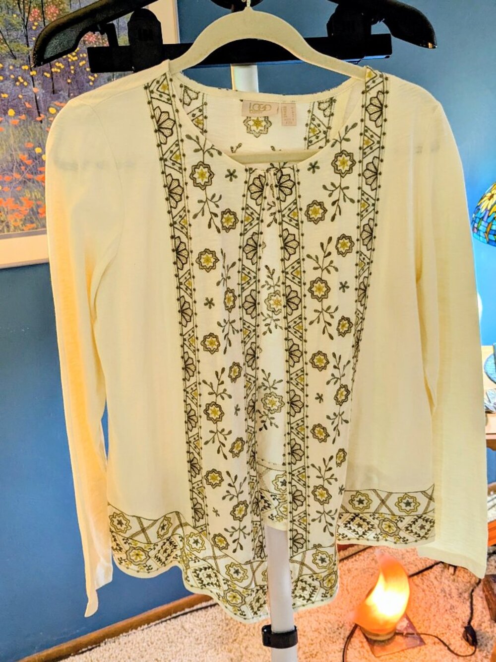 Beautiful Lori Goldstein Lavish 100% Cotton Cardigan/Top Embroidery!! New Medium